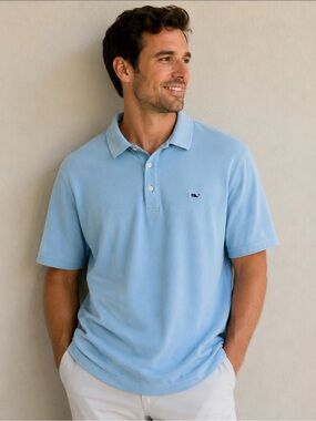 Vineyard Vines Sky Blue Men's Polo with Whale Logo